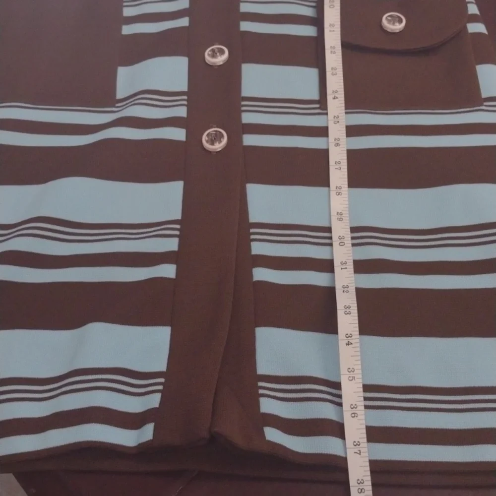 Marberni, 60's Union Made Vintage Elegant Blue/Brown Long Sleeve Dress Size 16 - Picture 11 of 16